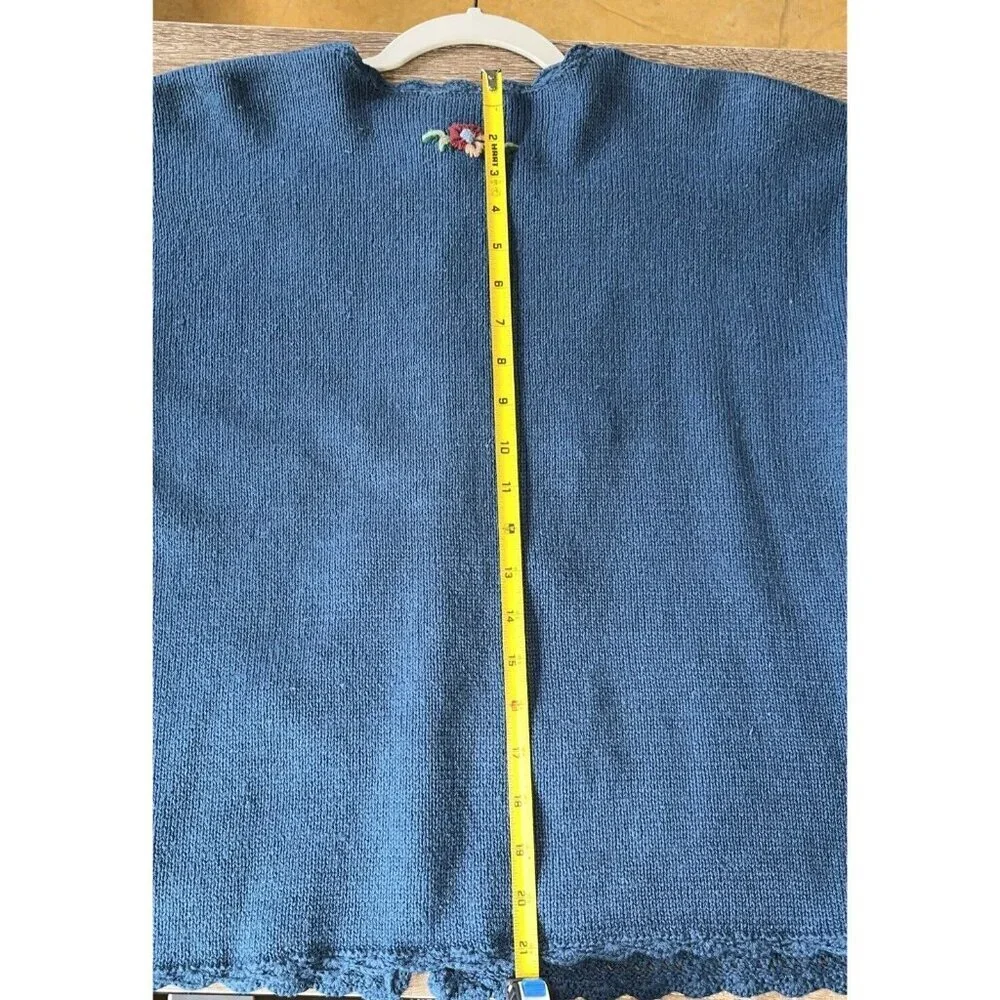 Capacity Woman Blue Embroidery Floral Rose Button Petite Medium Cardigan Sweater - Picture 11 of 15